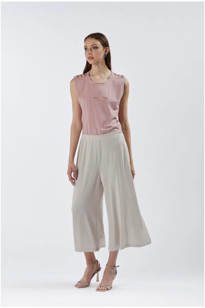 pantaloni culotte con elastico gesso s