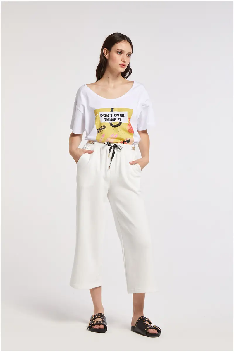 pantaloni culotte in felpa bianco m