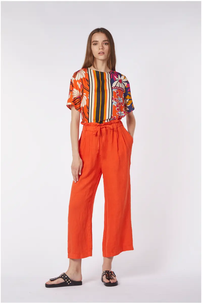 pantaloni culotte tinto capo con vita elastica arancio l