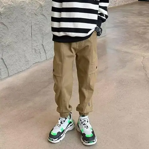 Pantaloni della tuta per bambini Ragazzi Bambini Estate Casual Cargo Pantaloni Tinta Unita Confortevole Allentato miniatura 3