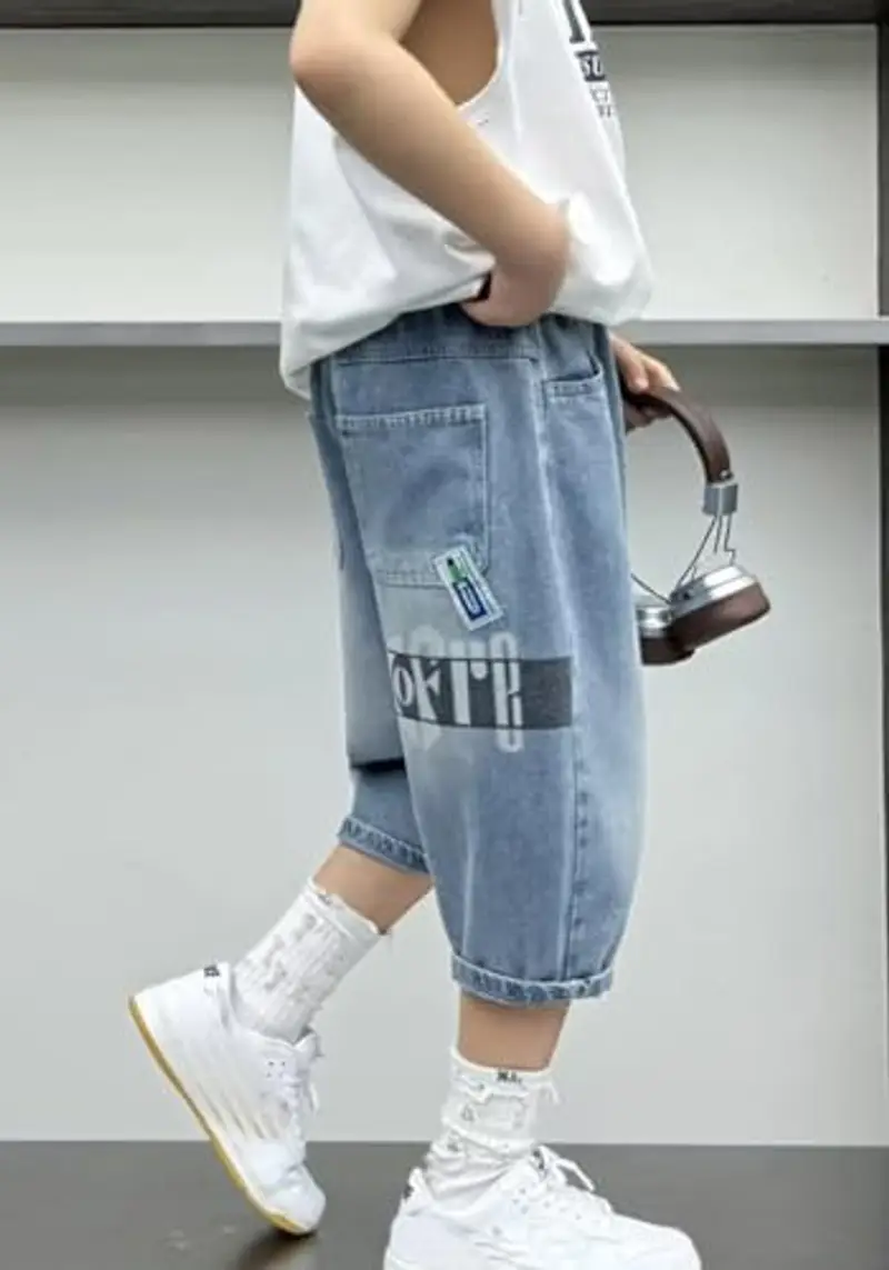 Pantaloni della tuta per bambini Streetwear Hip Hop allentato elastico in vita Loose Fit Cargo Denim Joggers Pantaloni miniatura 2