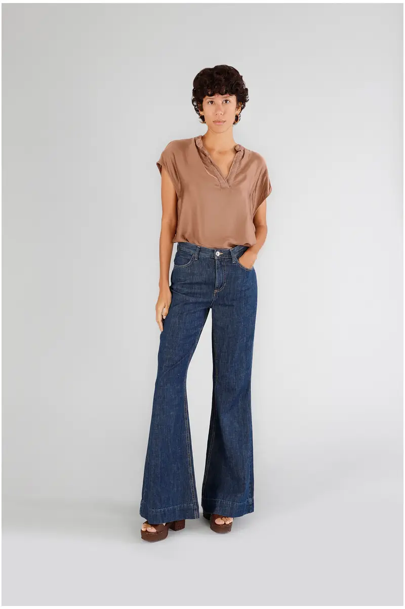 pantaloni denim super flare blu medio scuro 26