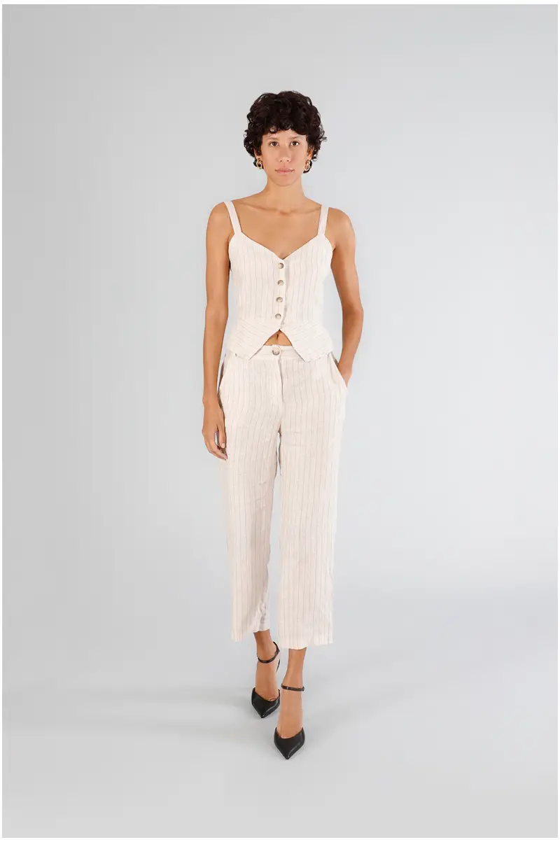 pantaloni gamba dritta mistolino gessato corda 48