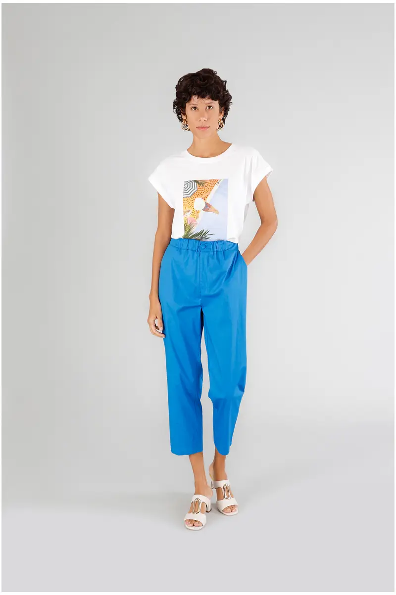 pantaloni in popeline bluette l