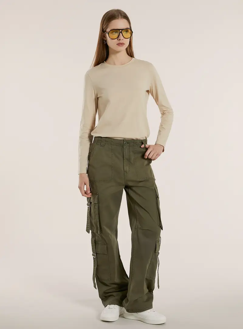 Pantaloni multi cargo in twill