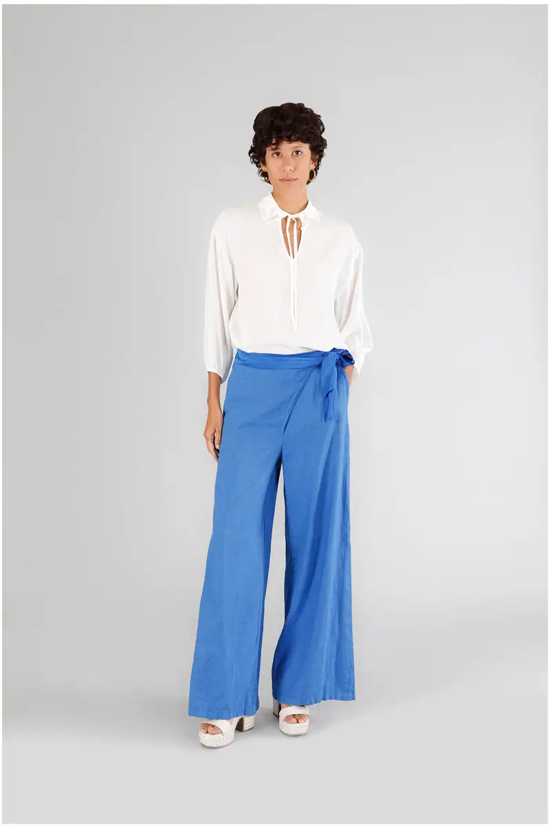 pantaloni palazzo con chiusura a portafoglio bluette l
