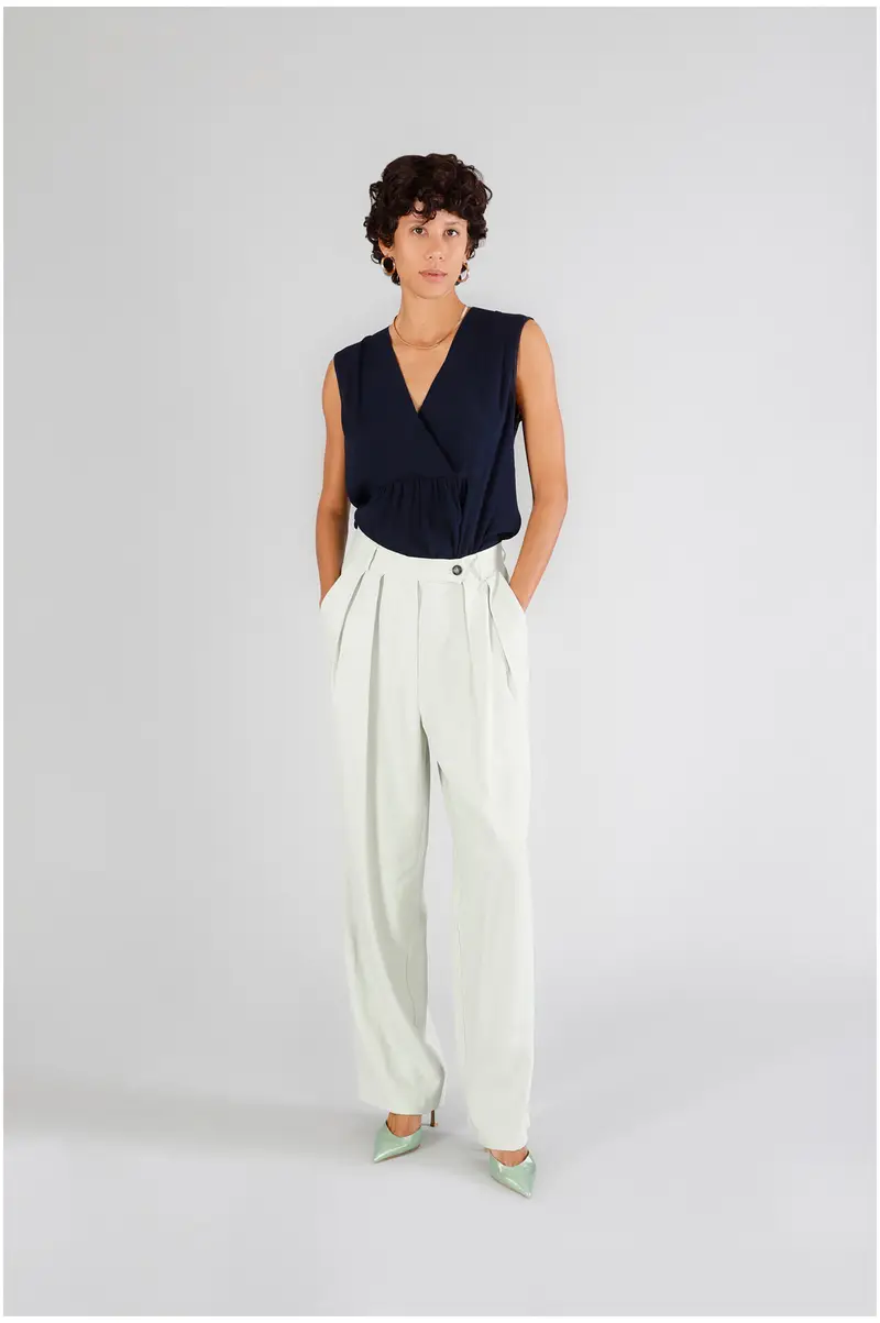 pantaloni palazzo con pinces aloe 38