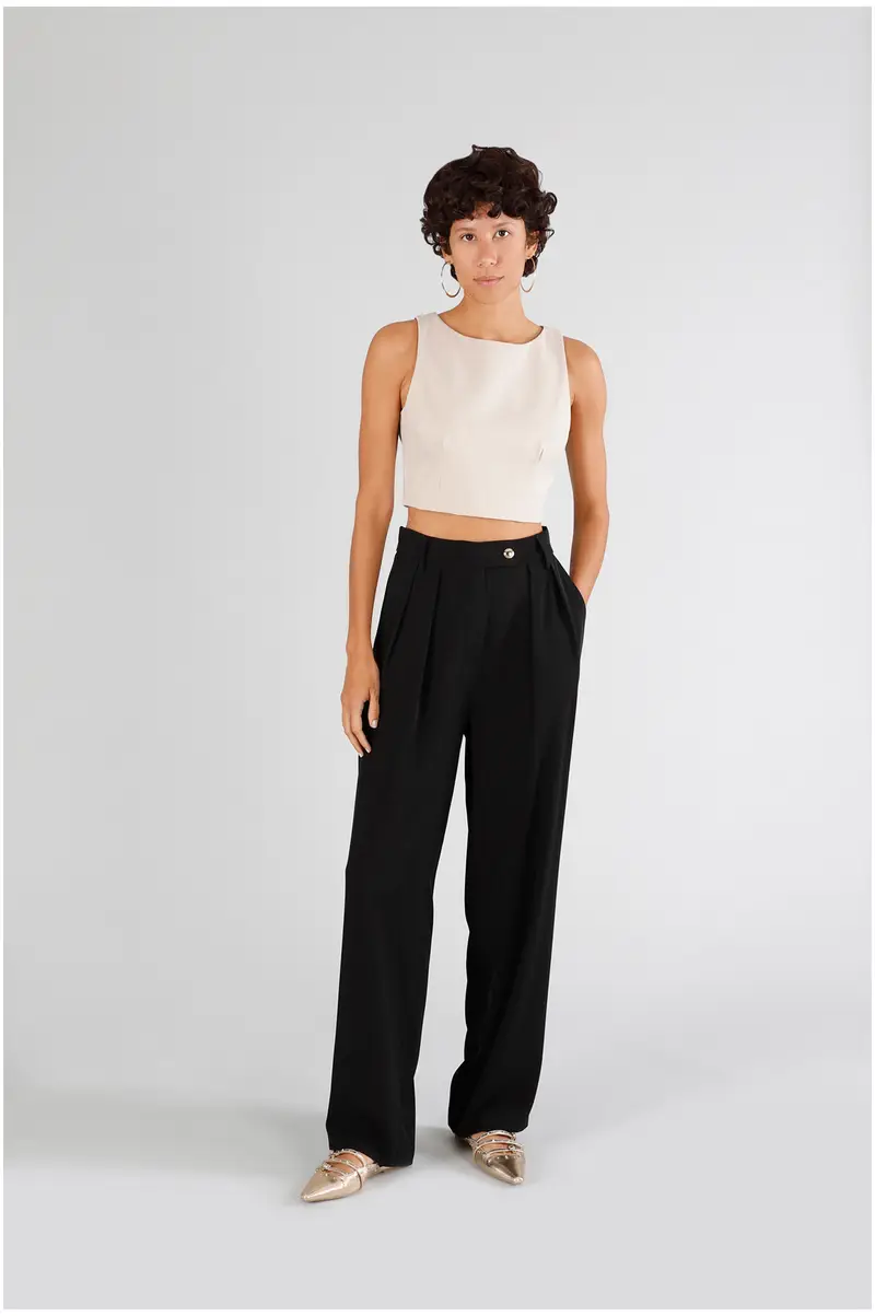 pantaloni palazzo con pinces nero