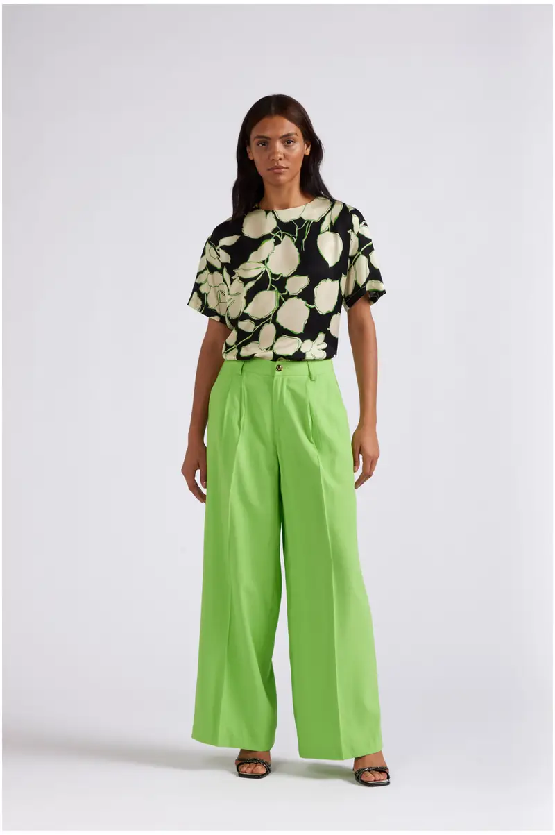 pantaloni palazzo fluidi in poliviscosa verde mela 46