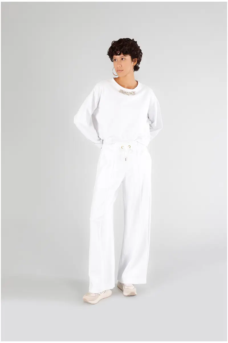 pantaloni palazzo in felpa bianco