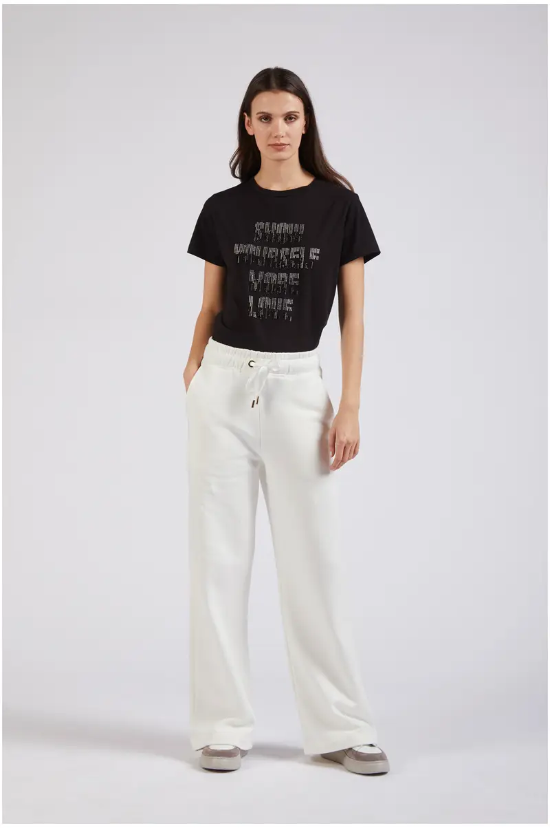 pantaloni palazzo in felpa bianco xl