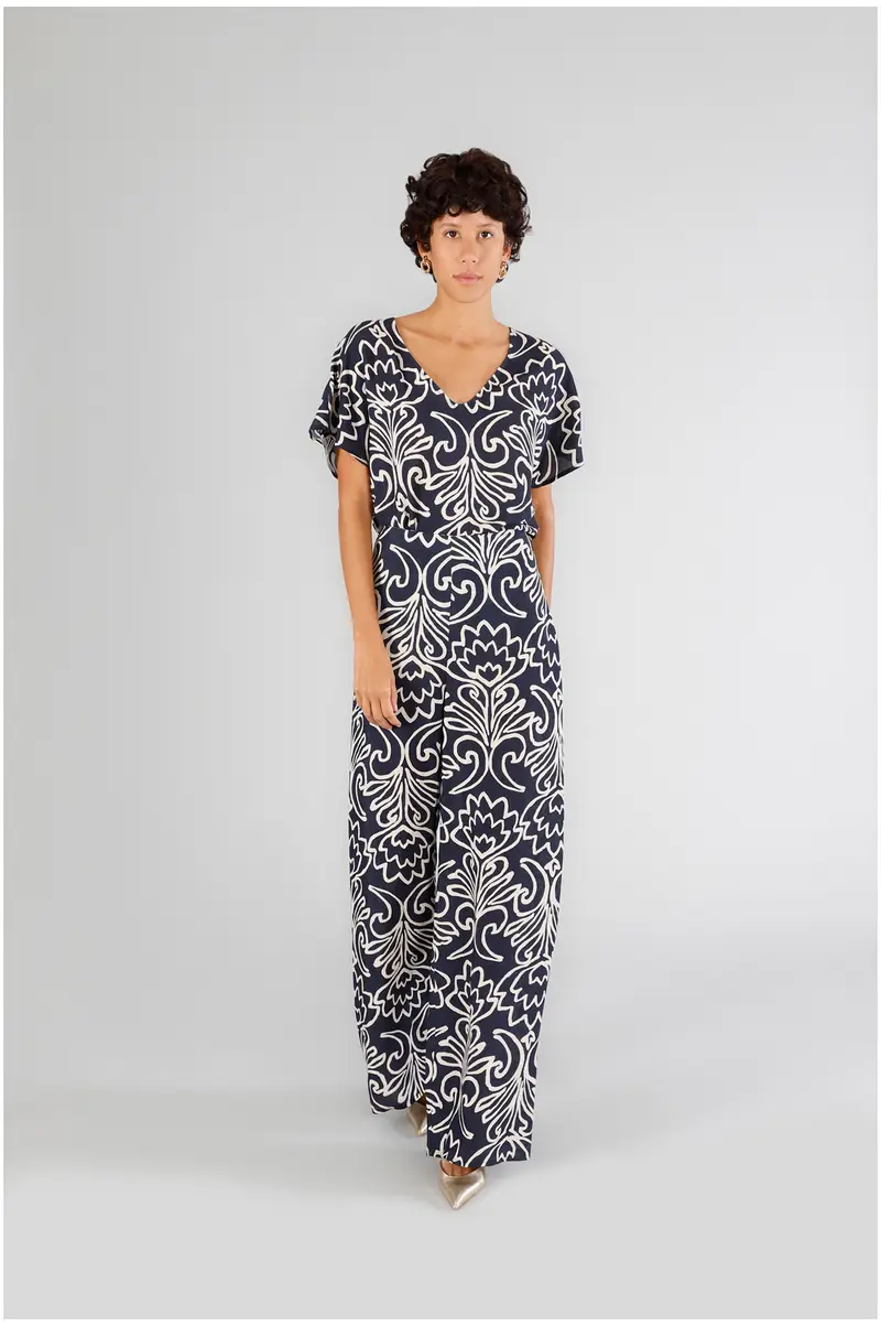 pantaloni palazzo in marocaine stampato arabesco multiblu 42