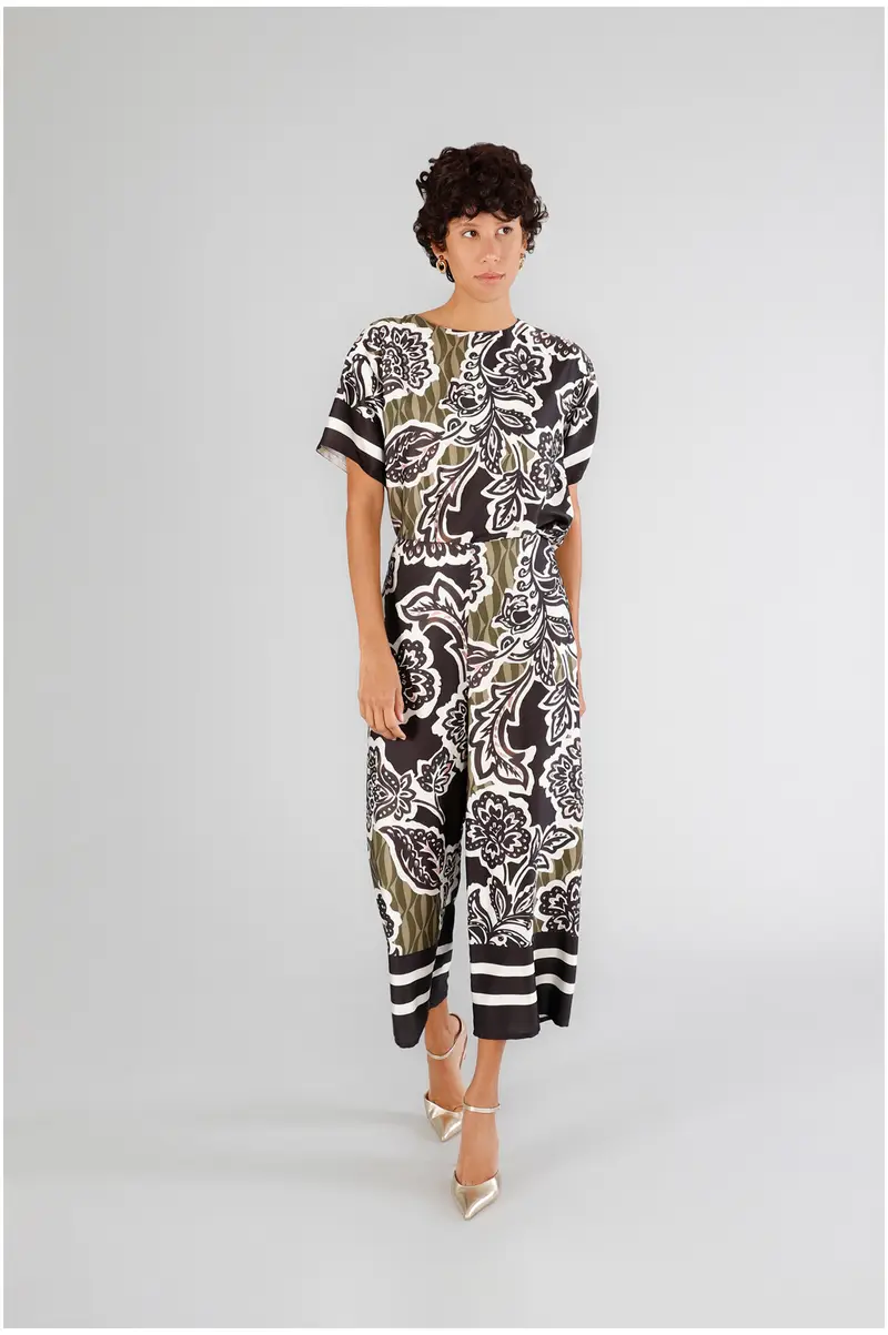 pantaloni palazzo in satin stampato fiore multinero 40