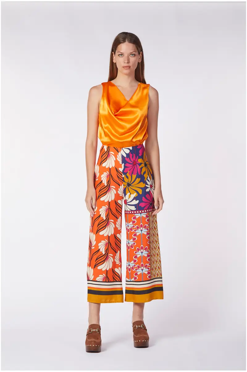 pantaloni palazzo stampato multifoulard 38