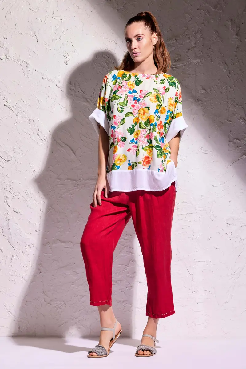 PANTALONI PURO LINO | Colore: Rosso | Taglia: XXL