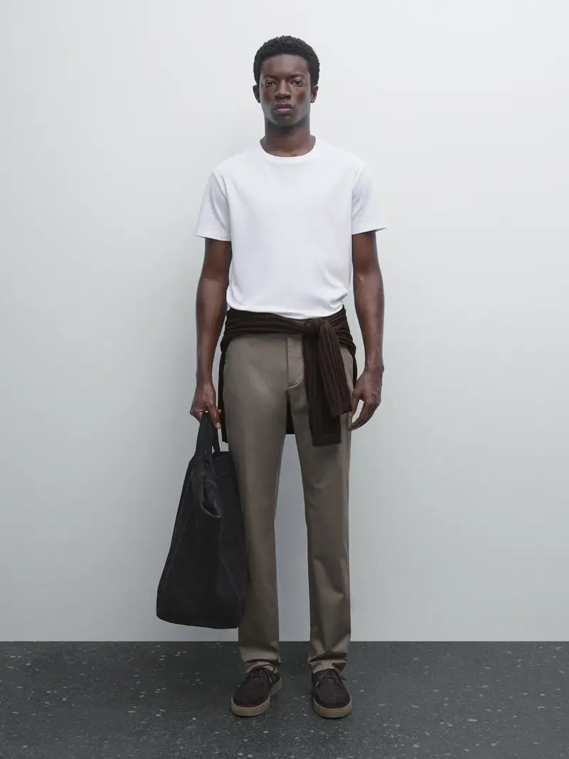 Pantaloni Slim Fit In Misto Cotone - Marrone Topo - 52 - Massimo Dutti - Maschile