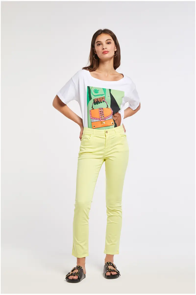 pantaloni slim tinto capo realizzati in tessuto di cotone elasticizzato lime 25