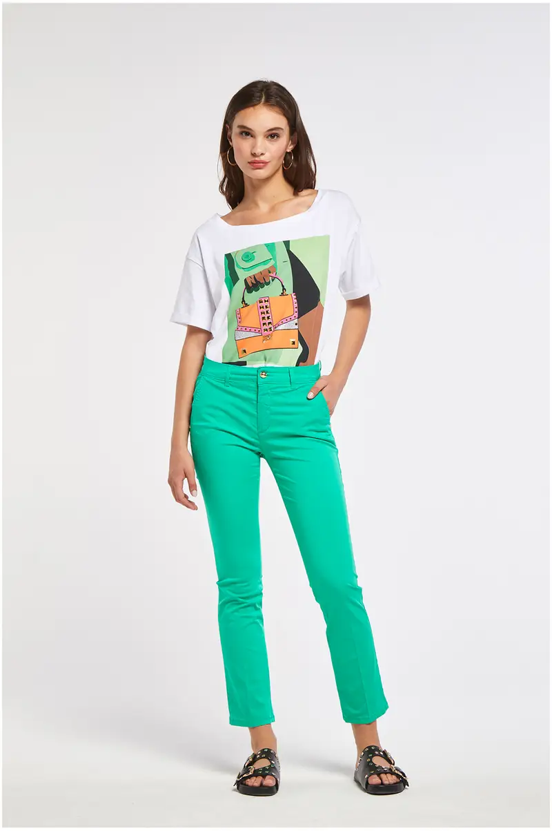 pantaloni slim tinto capo realizzati in tessuto di cotone elasticizzato menta 27