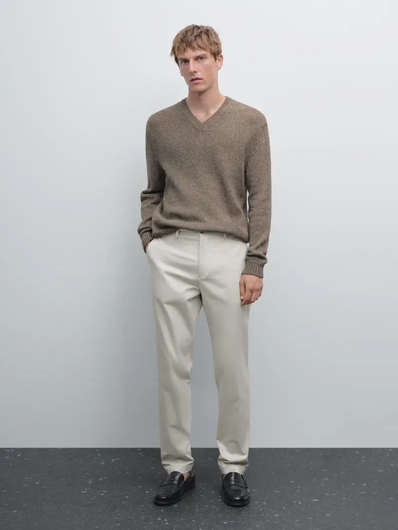 Pantaloni Tapered Fit In Misto Cotone - Pietra - 46 - Massimo Dutti - Maschile
