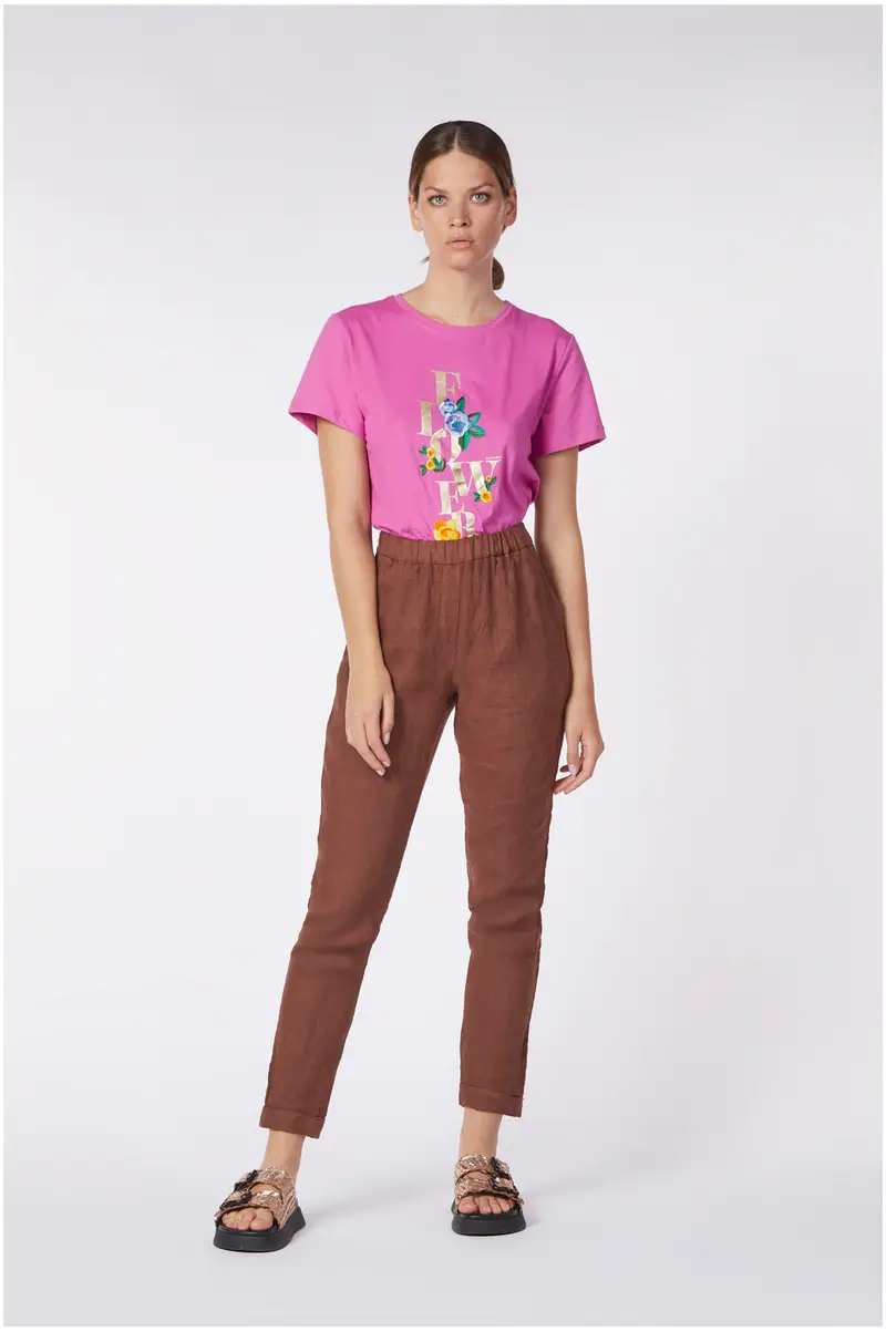 pantaloni tinto capo con vita elastica tabacco l