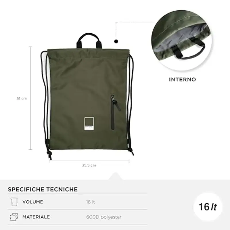 PANTONE™ Urban - Sacca Sportiva Multiuso 51x35, 5 16L cm in Poliestere Resistente, Borsa Palestra Uomo Donna a Sacco con miniatura 2