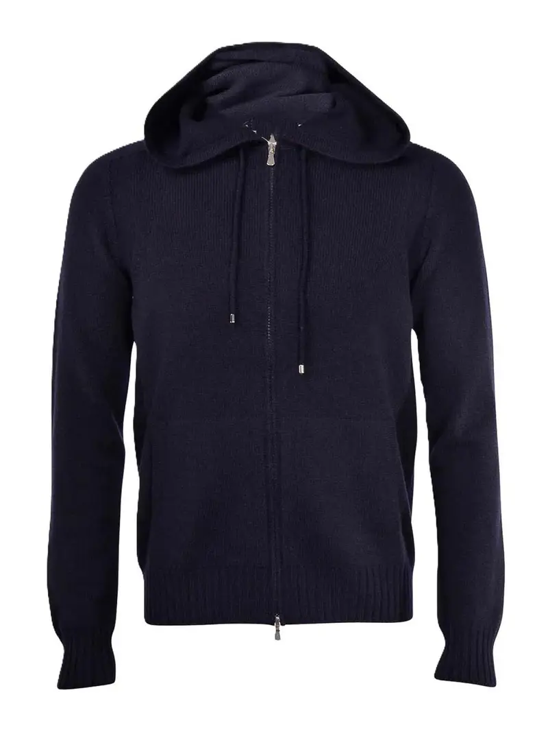 Felpa Con Zip E Cappuccio Blu