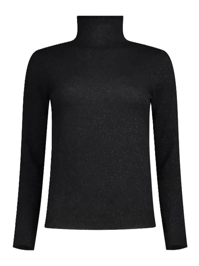 Maglione a collo alto rasato in lana cashmere Nero