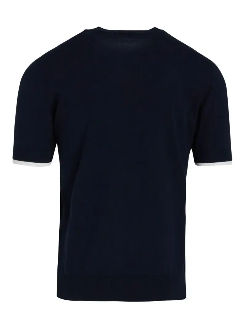 maglia girocollo blu orli a contrasto miniatura 2