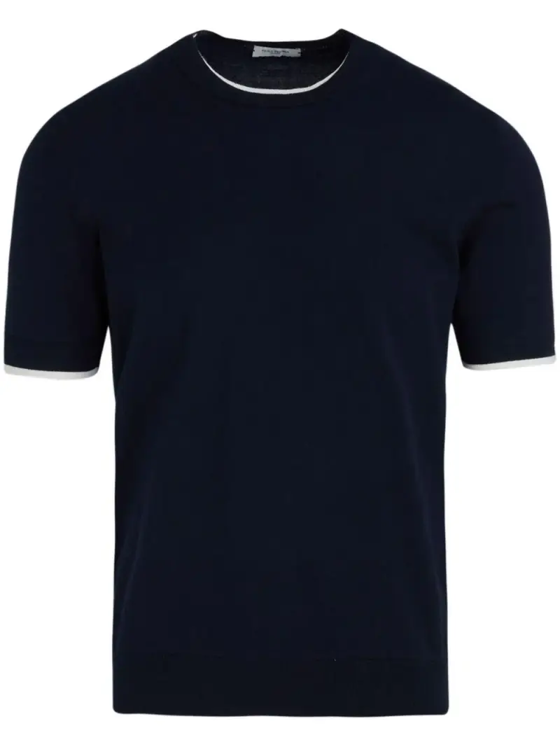 maglia girocollo blu orli a contrasto