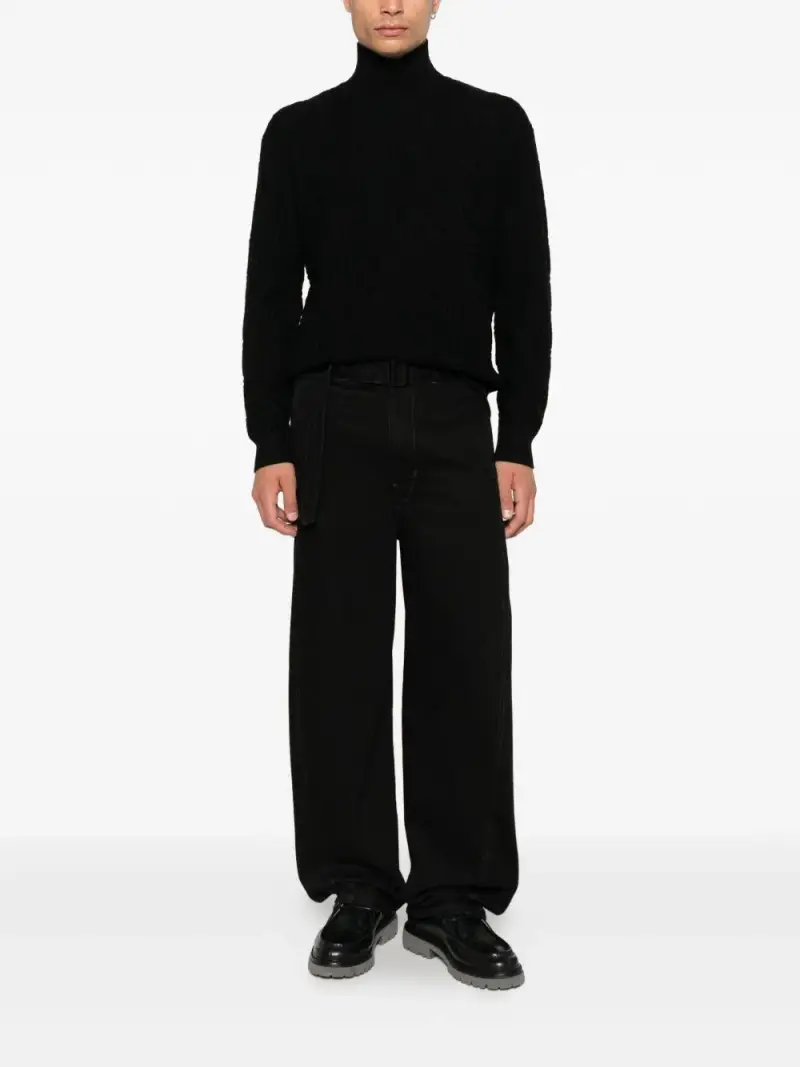 Maglione nero a collo alto in lana merino miniatura 3