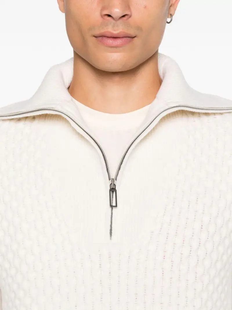 Maglione panna a intreccio con collo alto miniatura 3