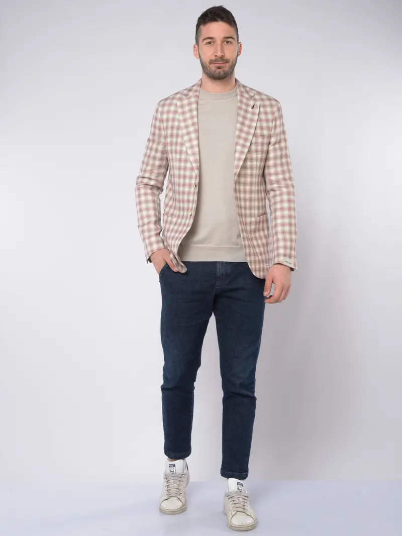 giacca da uomo Paoloni in cotone e lino a quadri BEIGE miniatura 2