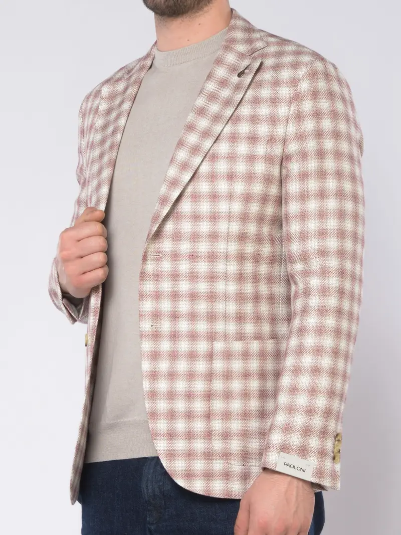 giacca da uomo Paoloni in cotone e lino a quadri BEIGE
