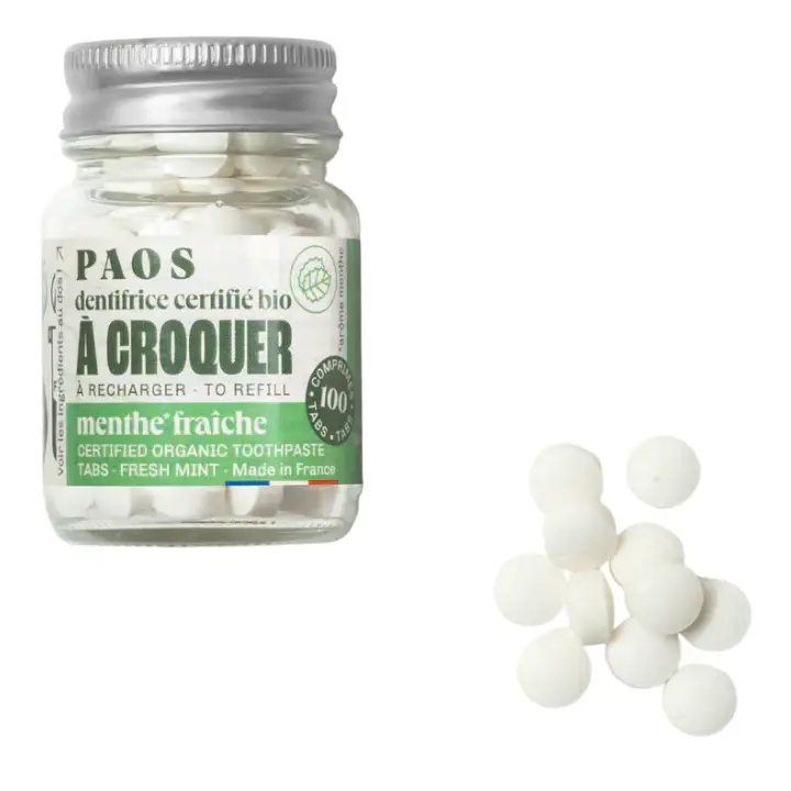 Dentifricio masticabile certificato biologico PAOS - Menta fresca biologica - 100 compresse