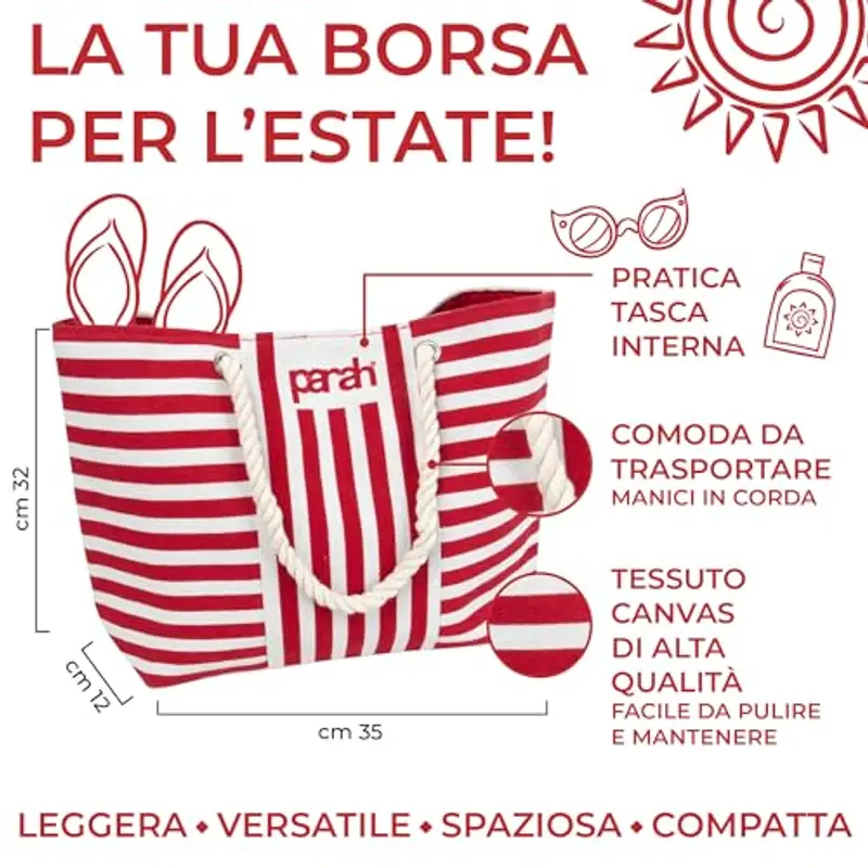 PARAH, Borsa da Mare Grande 48 x 32, Fashion e Versatile, Colori Assortiti (Rossa) miniatura 2