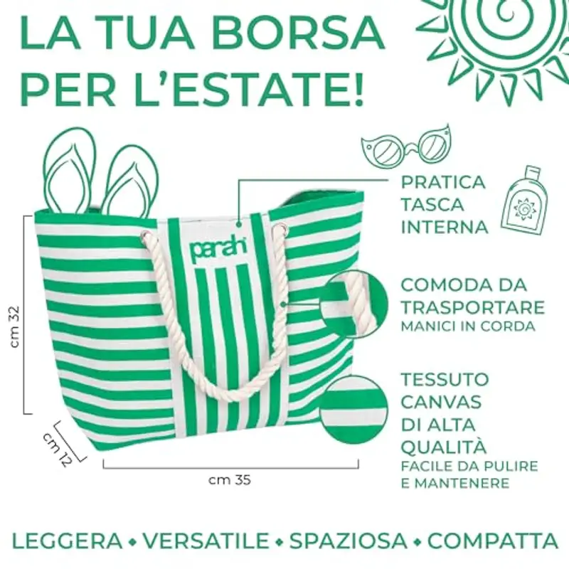 PARAH, Borsa da Mare Grande 48 x 32, Fashion e Versatile, Colori Assortiti (Verde) miniatura 2