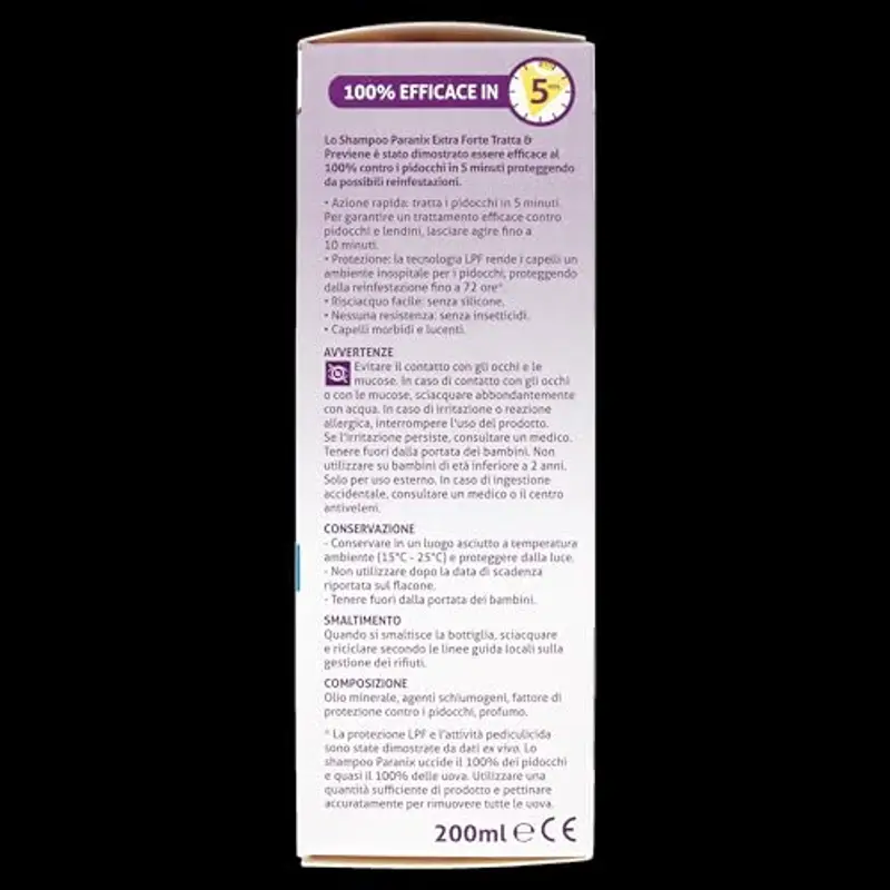 Paranix Shampoo Extra Forte Tratta & Previene Pidocchi e Lendini In 5 Minuti, Multicolore, 200 ml miniatura 3