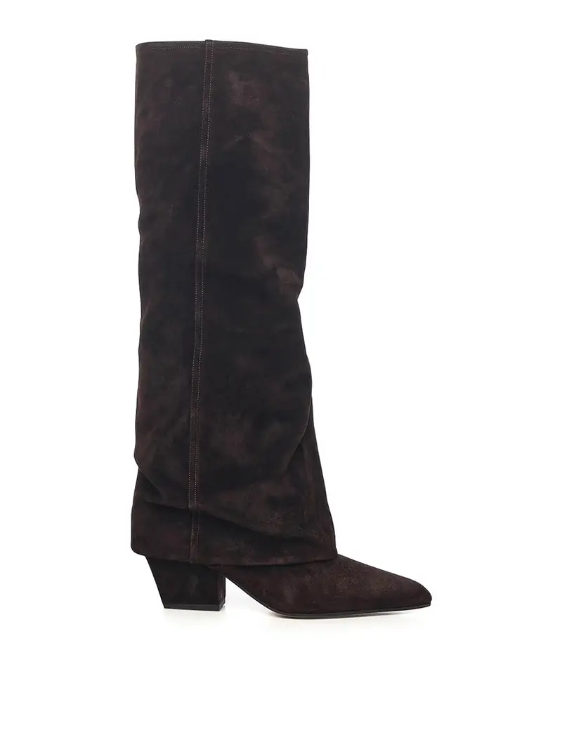 Stivali in pelle scamosciata Jane Fold Marrone Scuro