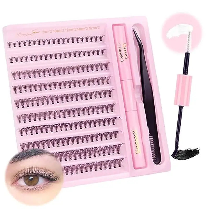 Parriparri Ciglia Finte Ciuffetti Kit 200pcs D Curl 8-16 mm Naturali Extension Ciglia con Bond e Seal e Pinzette Ciglia