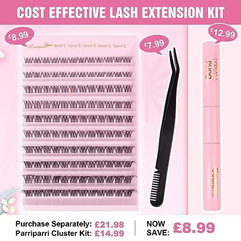 Parriparri Ciglia Finte Ciuffetti Kit Naturali Ciglia Finte Extension con Bond e Seal e Pinzette 8-16mm Professionali miniatura 2