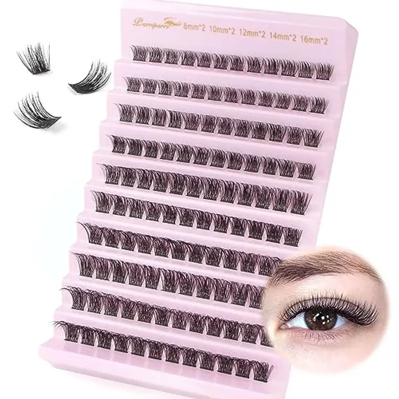 Parriparri Ciglia Finte Individuali 200PCS 0.07mm D Curl Ciuffetti Extension Ciglia Naturali DIY Cluster Lashes 8-16mm Ciglia a Grappolo Fai Da Te per Uso Personale a Casa