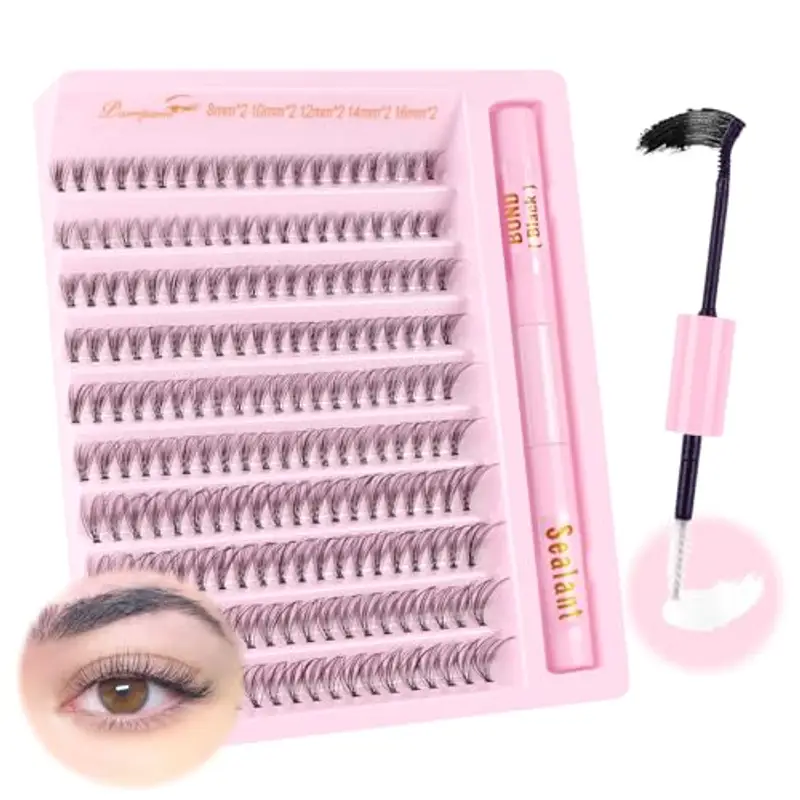 Parriparri Ciglia Finte Kit con Colla Naturali Extension Ciglia con Bond e Seal 200pcs 20D C Curl Ciglia Finte Cluster MIX 8-16mm Ciglia DIY Extension per Ciglia Set