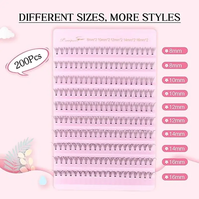Parriparri Ciglia Finte Naturali Ciuffetti Extension Ciglia Individuali 10 Root C Curl 8-16mm Lunghezza Mista 200pcs Ciglia a Grappolo DIY Cluster Lashes miniatura 2
