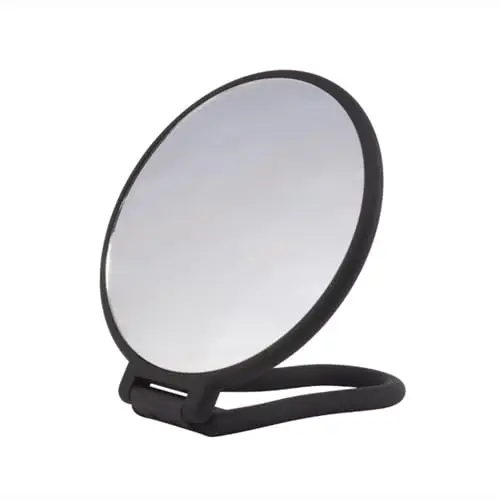 PARSA Beauty - Specchio cosmetico con finitura soft-touch, nero, rotondo, a due lati, ingrandimento normale e 3x per