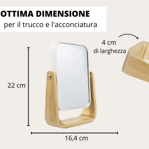 PARSA BEAUTY - Specchio cosmetico con ingrandimento 5x, 22 x 5 cm, in legno di bambù miniatura 2