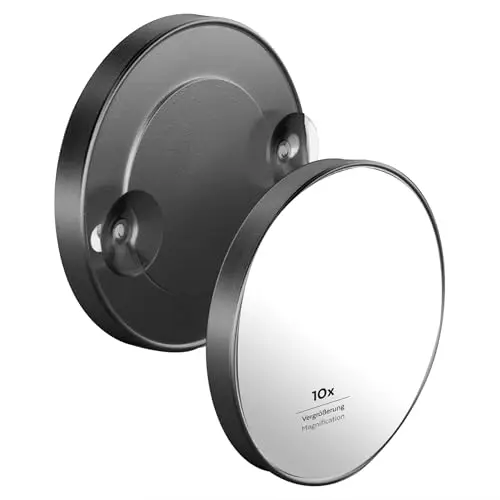 PARSA Beauty - Specchio da doccia con ventosa, con ingrandimento 10x, nero opaco