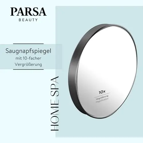 PARSA Beauty - Specchio da doccia con ventosa, con ingrandimento 10x, nero opaco miniatura 2