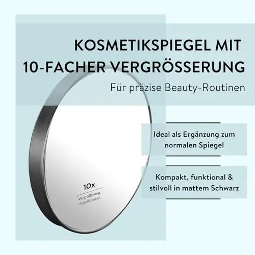 PARSA Beauty - Specchio da doccia con ventosa, con ingrandimento 10x, nero opaco miniatura 3