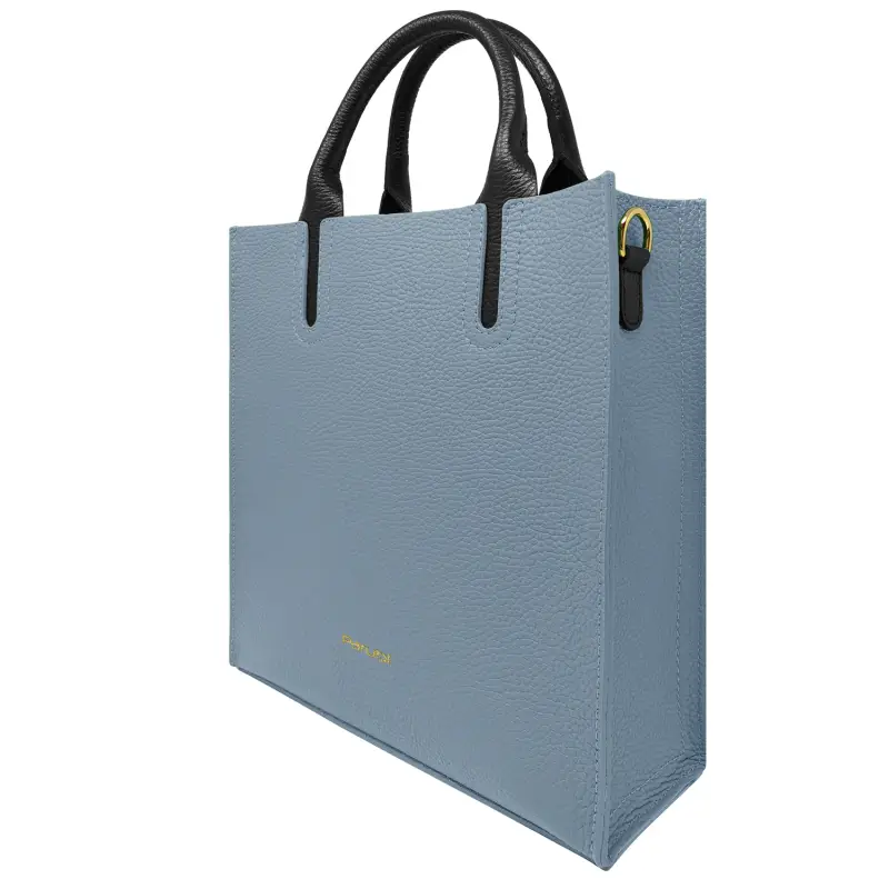 Borsa Donna a Mano con Tracolla, In Vera Pelle Morbida, Made in Italy, Modello Clizia Blu Fiordaliso miniatura 2