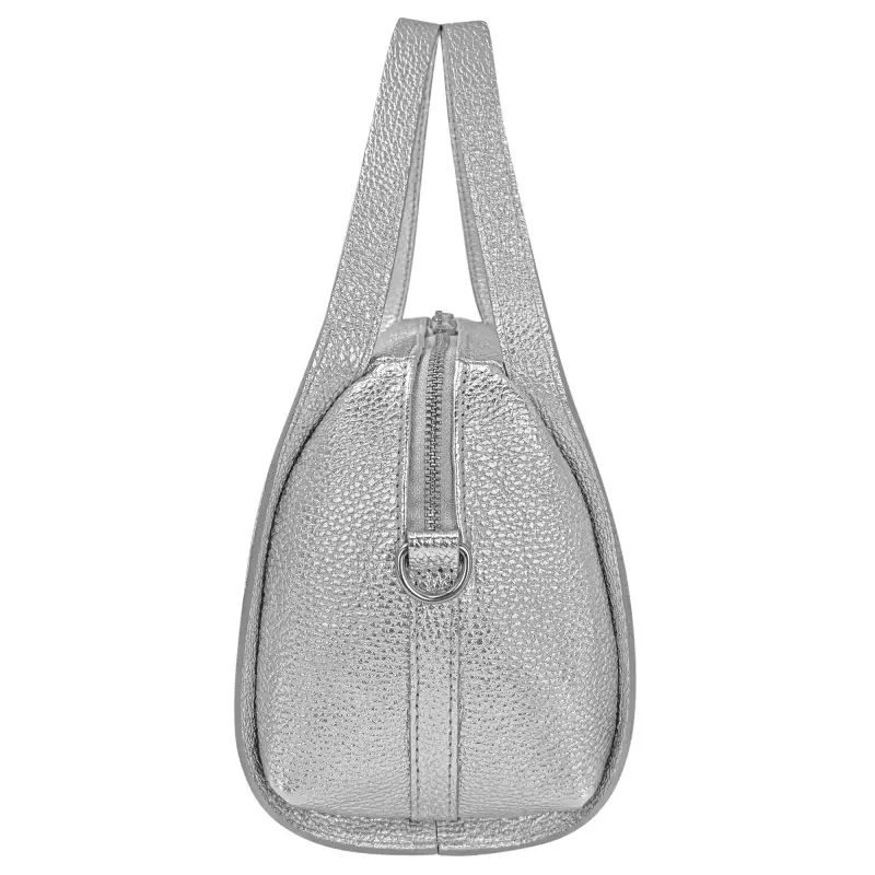Borsa Donna a Mano, In Vera Pelle Laminata, Made in Italy, Modello Anette Argento miniatura 3